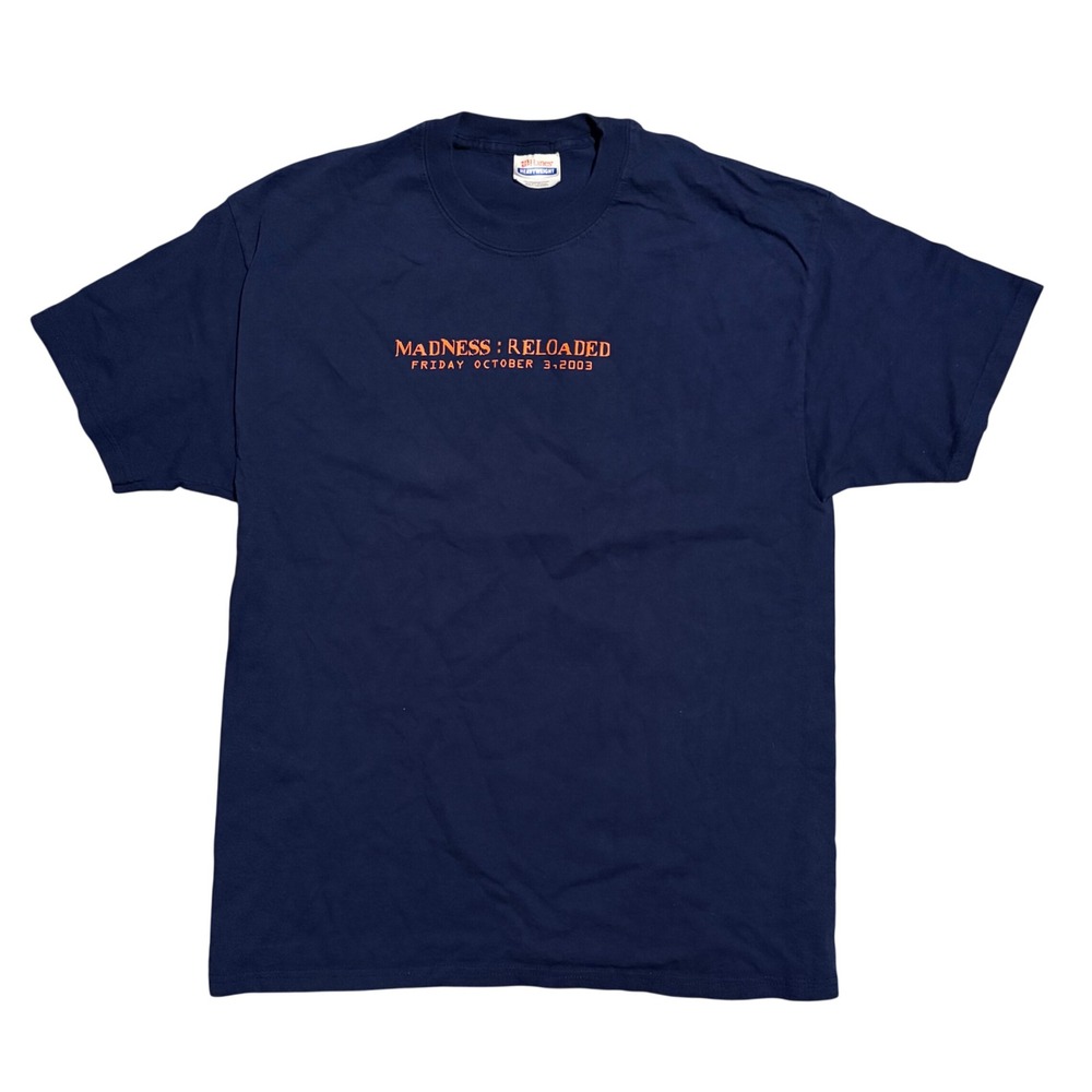 Vintage Hanes Heavyweight Madness Reloaded 2003 T-Shirt Mens Large Navy Blue Y2K